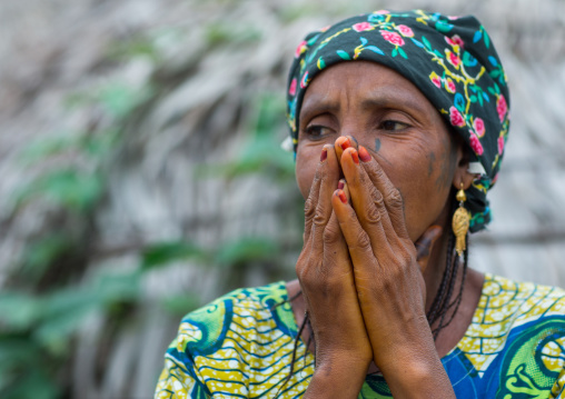 Benin, West Africa, Savalou, a beautiful tattooed fulani peul tribe woman portrait