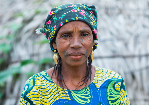 Benin, West Africa, Savalou, a beautiful tattooed fulani peul tribe woman portrait