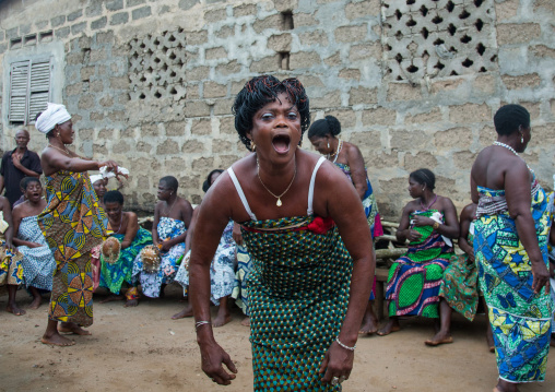 Benin, West Africa, Bopa, woman in trance dancing during a traditional voodoo ceremony