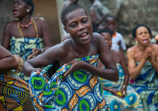 Benin, West Africa, Bopa, woman in trance dancing during a traditional voodoo ceremony