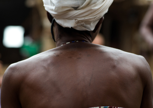 Benin, West Africa, Bopa, woman with traditional scarifications on the back during a voodoo ceremony