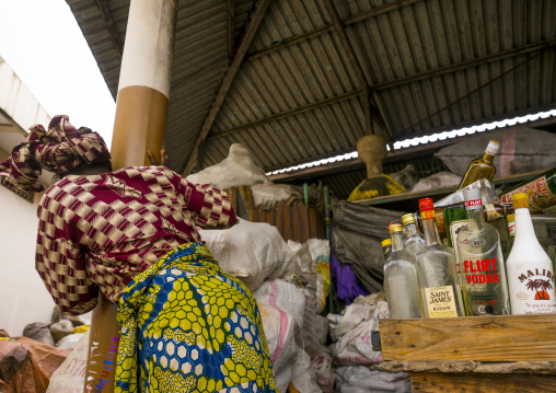 Benin, West Africa, Cotonou, bottles gathered for recycling in dantokpa market