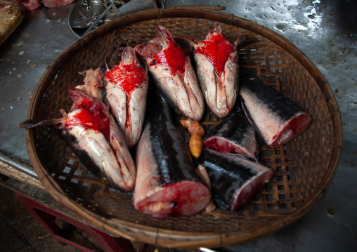 Fresh fishes for sale inside a local market, Phnom Penh province, Phnom Penh, Cambodia