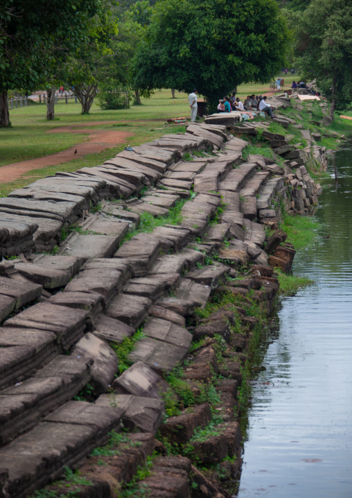 Stairs around the pond in Angkor wat, Siem Reap Province, Angkor, Cambodia