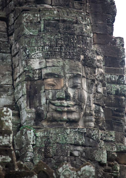 Giant buddha face inside Bayon temple, Siem Reap Province, Angkor, Cambodia