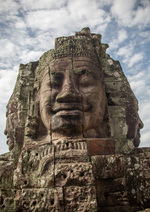 Giant buddha face inside Bayon temple, Siem Reap Province, Angkor, Cambodia