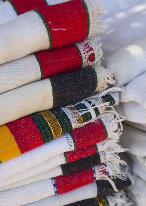 Close Up On Traditional Ethiopian Shawls, Metehara Market, Ethiopia