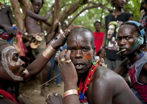Whippers Making Up During Bull Jumping Ceremony In Hamer Tribe, Omo Valley, Ethiopia