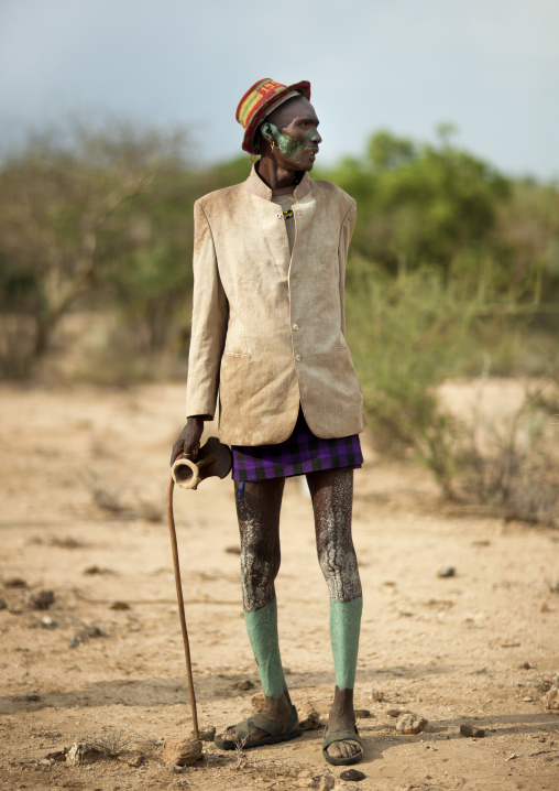 Hamer Old Man With Original Clothes Celebrating Bull Jumping Ceremony, Omo Valley, Ethiopia