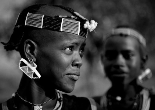 Bana Woman Portrait With Beaded Jewels On Ad Skeptical Look Bull Jumping Ceremony Ethiopia
