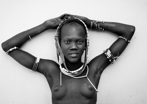 Mursi Topless Woman Posing  With Jewels Omo Valley  Ethiopia