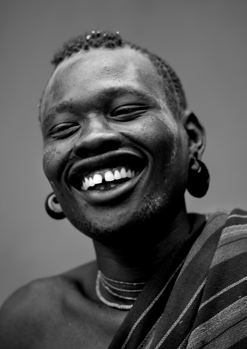 Bodi Man Laughing Face Hana Mursi Village Omo Valley Ethiopia