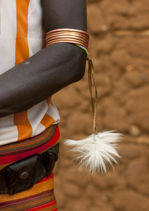 Hamer Man Forearm With Bracelet And Feather Omo Valley Ethiopia