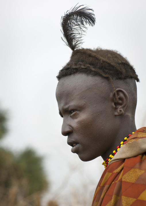 Young Dassanech Man Profile With Feather Omorate Ethiopia