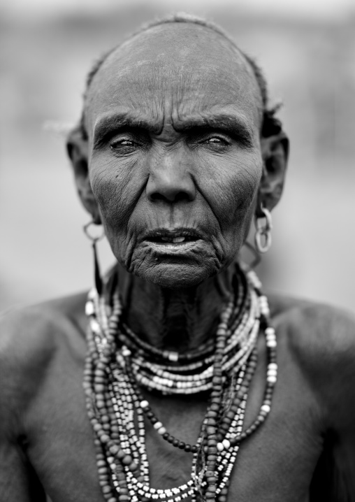 Senior Dassanech Woman With Expressive Look Portrait Omo Valley Ethiopia