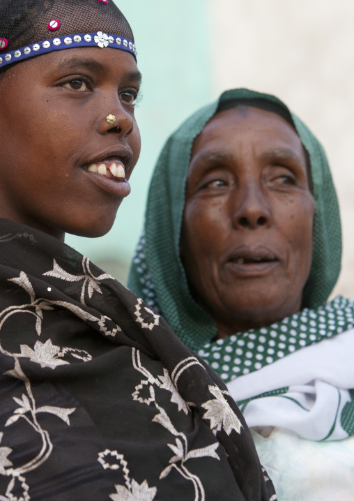 Portrait Of Two Harari Women With Toothy Smile, Harar, Ethiopia