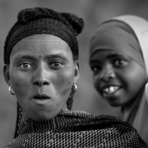 Black And White Portrait Of A Surprised Oromo Woman, Dire Dawa, Ethiopia