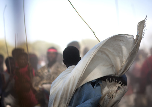 Group Of Karrayyu Tribe Men During Choreographed Stick Fighting Dance, Gadaaa Ceremony, Metahara, Ethiopia