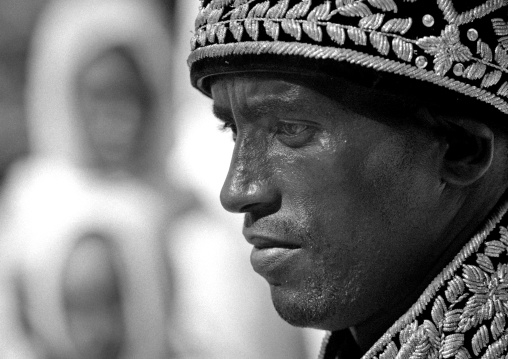 Back and white portrait of a newlywed man at wedding ceremony, Zway, Ethiopia