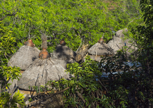 Konso Tribe Traditional Houses With Pots On The Top, Konso, Omo Valley, Ethiopia