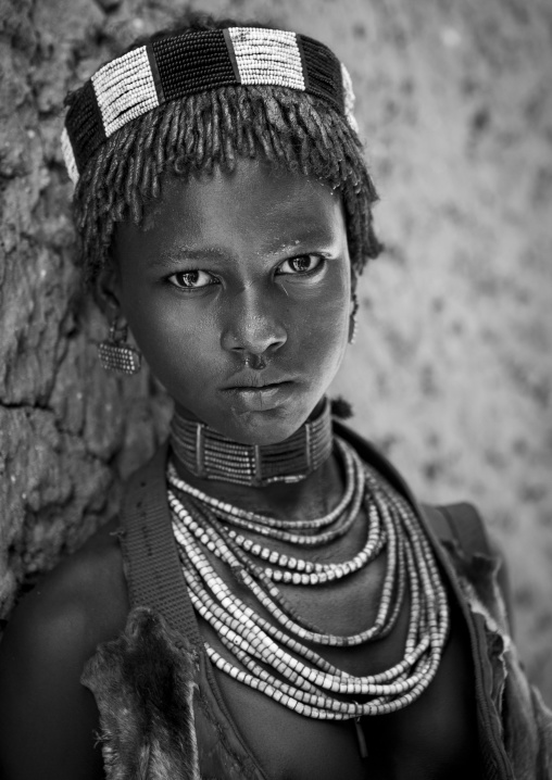 Hamer Tribe Girl In Traditional Outfit, Turmi, Omo Valley, Ethiopia
