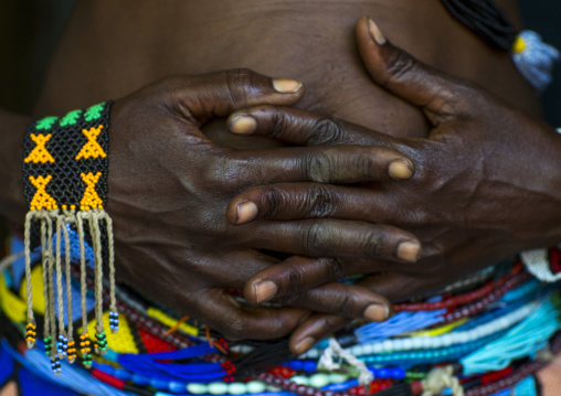 Woman Hands From Anuak Tribe In Traditional Clothing, Gambela, Ethiopia