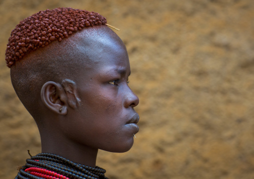 Portrait Of A Karo Tribe Girl With Coffee Bean Hairstyle, Korcho Village, Omo Valley Ethiopia