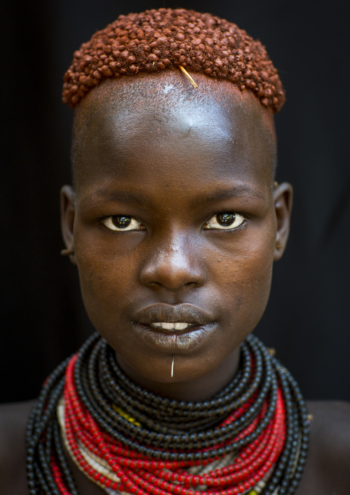Portrait Of A Karo Tribe Girl With Coffee Bean Hairstyle, Korcho Village, Omo Valley Ethiopia