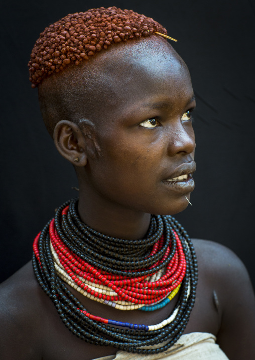 Portrait Of A Karo Tribe Girl With Coffee Bean Hairstyle, Korcho Village, Omo Valley Ethiopia