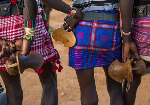 Bashada Tribe Men With Their Wooden Pillows, Dimeka, Omo Valley, Ethiopia