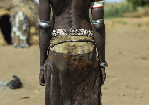 Nyangatom Tribe Woman With Traditional Skirt, Omo Valley, Kangate, Ethiopia