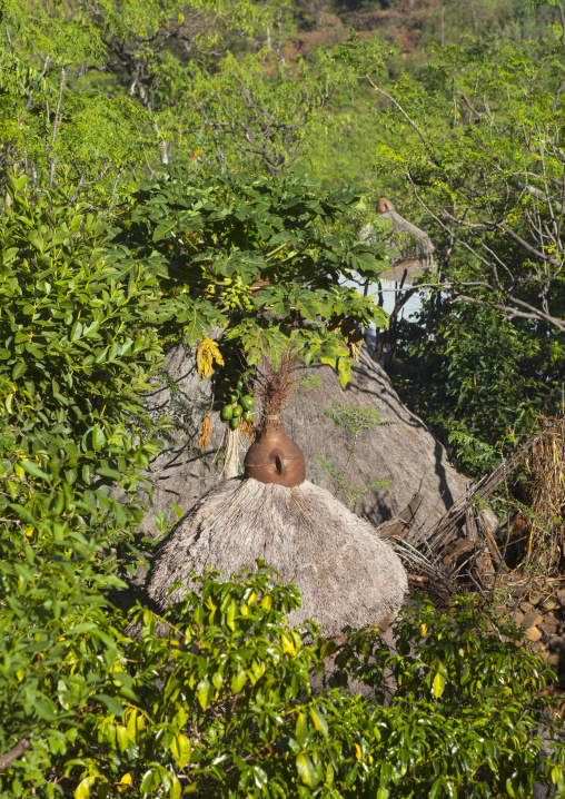 Konso Tribe Traditional Houses With Pots On The Top, Konso, Omo Valley, Ethiopia