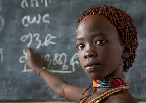 Hamer Tribe Girl In A School, Turmi, Omo Valley, Ethiopia