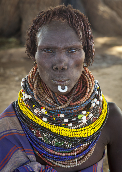 Portrait Of A Nyangatom Tribe Woman With Chin Jewel, Omo Valley, Kangate, Ethiopia