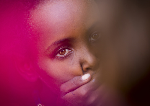 Afar Tribe Girl With Hand On Mouth, Assayta, Ethiopia