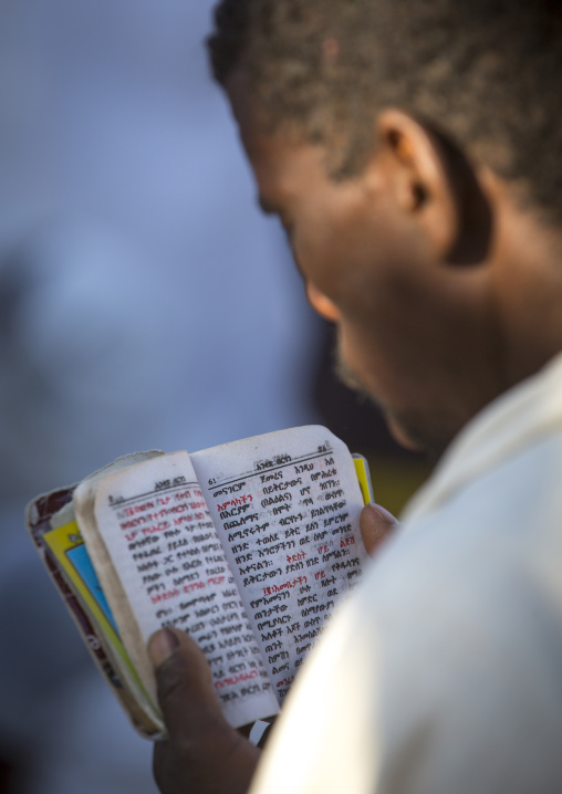 Orthodox Pilgrim Reading The Bible At Timkat Festival, Lalibela, Ethiopia
