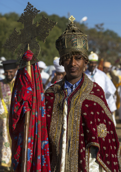 Ethiopian Orthodox Priest Celebrating The Colorful Timkat Epiphany Festival, Lalibela, Ethiopia