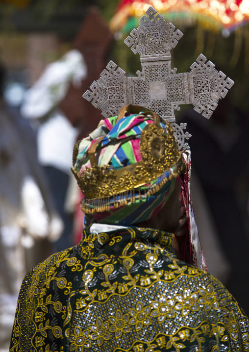 Ethiopian Orthodox Priest Holding A Cross During The Colorful Timkat Epiphany Festival, Lalibela, Ethiopia