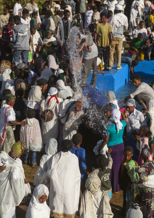 Holy Water Sprayed Onto The Crowd Attending Timkat Celebrations Of Epiphany, Lalibela, Ethiopia