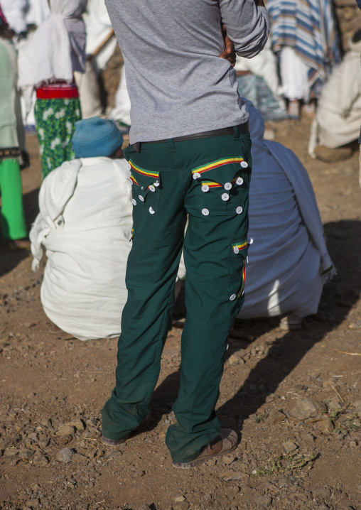 Orthodox Pilgrim With A Trouser Full Of Buttons At Timkat Festival, Lalibela, Ethiopia