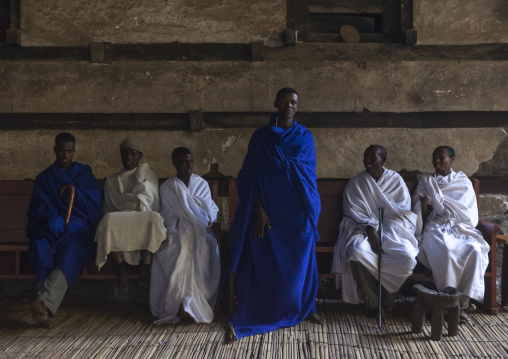 Priests Inside Yemrehana Krestos Rock Church, Lalibela, Ethiopia