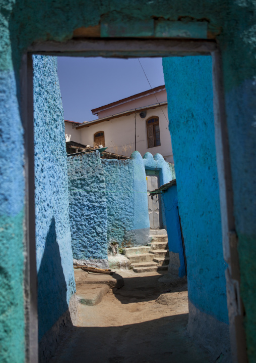 Blue Painted Doorway To House In Old Town, Harar, Ethiopia