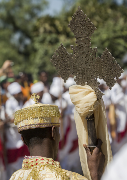 Ethiopian Orthodox Priest Holding A Cross During The Colorful Timkat Epiphany Festival, Lalibela, Ethiopia