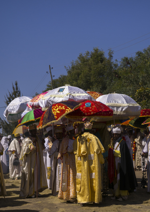 Ethiopian Orthodox Priest Procession Celebrating The Colorful Timkat Epiphany Festival, Lalibela, Ethiopia
