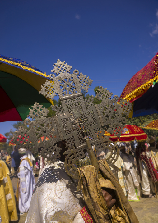 Ethiopian Orthodox Priest Holding A Cross During The Colorful Timkat Epiphany Festival, Lalibela, Ethiopia
