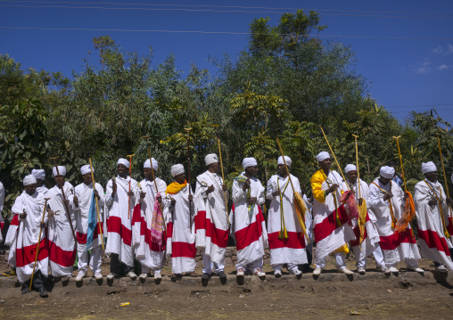 Ethiopian Orthodox Priests Celebrating The Colorful Timkat Epiphany Festival, Lalibela, Ethiopia