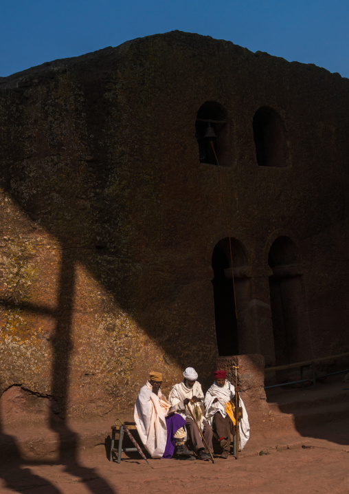 Ethiopian priests during kidane mehret orthodox celebration, Amhara region, Lalibela, Ethiopia
