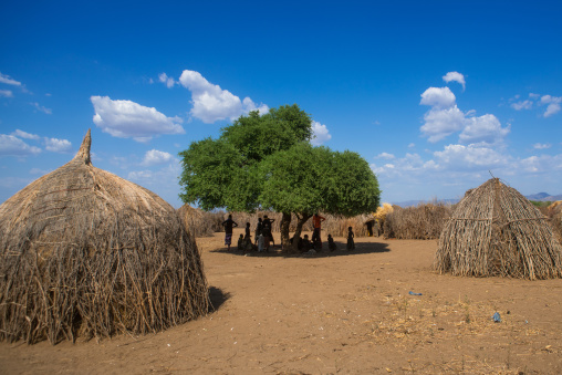 Traditional nyangatom and toposa tribes village, Omo valley, Kangate, Ethiopia