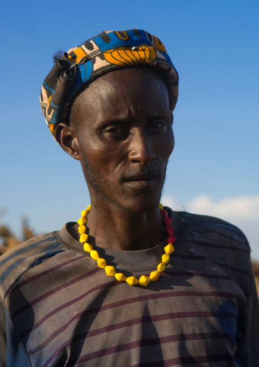 Dassanech man during dimi ceremony to celebrate circumcision of the teenagers, Omo valley, Omorate, Ethiopia