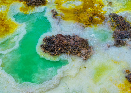 The colorful potassium salt crust formed by hot springs in the danakil depression, Afar region, Dallol, Ethiopia